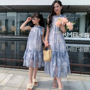 2024 Summer new parent-child Women's Clothing French niche halter sleeveless mid-length dress beach dress