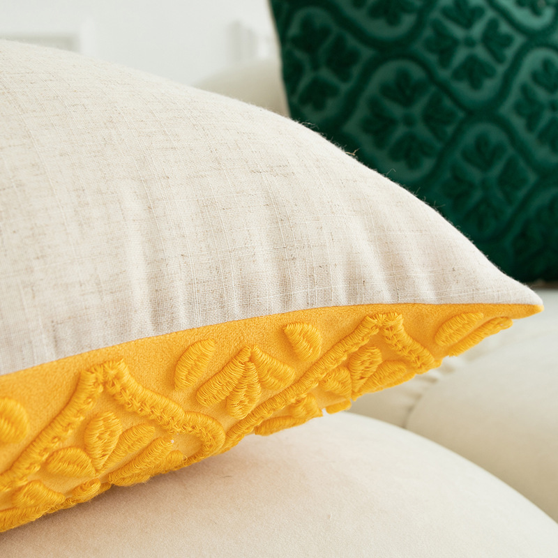 Housse de coussin de chevet brodée en trois dimensions, motif géométrique, motif floral, style européen et américain, décoration pour la maison_voghion.com