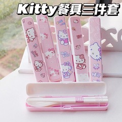 かわいいサンリオ子猫学生箸スプーンフォークセットポータブル食器三点セット食器箱付き