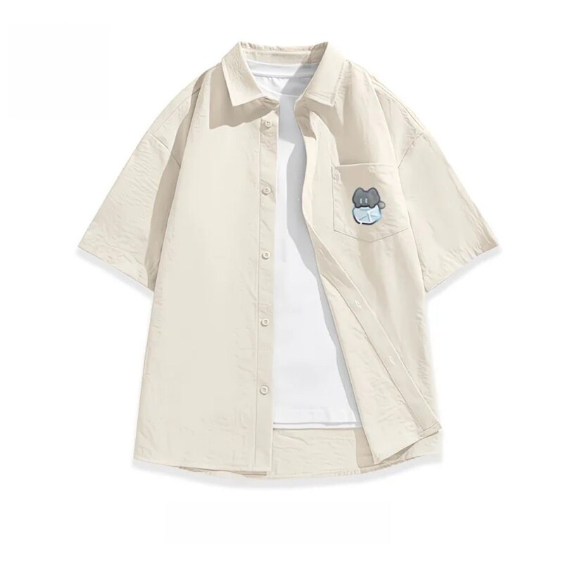 Summer Japanese-Style Plus-Size Short-Sleeve Shirt for Men 2026 New Model Ice Silk Pleated Short-Sleeve Trendy Fashion Square Collar Shirt