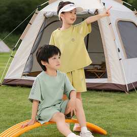 2026新款男女童圆领运动速干衣短袖短裤套装冰丝夏季女童羽毛球服