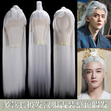 古装男士半披长直发假发古风仙侠老者发型影视演出白色长款假发套