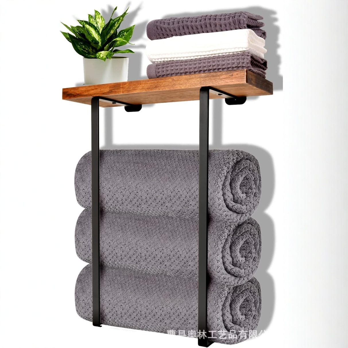 Nuevo estante de almacenamiento de toallas transfronterizo tablero de madera montado en la pared metal toallero de baño toalla de baño estante de toallas de baño