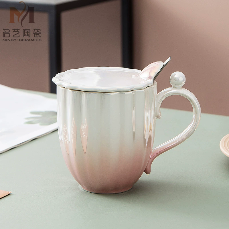 A piece of pearl shell with cover mug, internet celebrity pearl glaze ceramic, creative trend drinking cup
