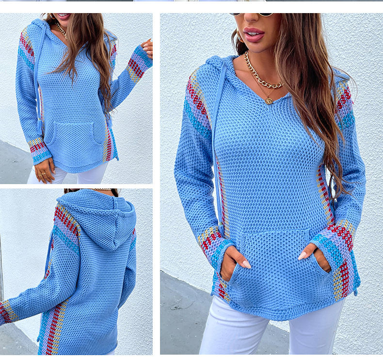  color matching vertical stripes big pocket hooded sweater nihaostyles wholesale clothing NSMMY82937