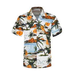 夏威夷风油画满印冰丝衬衫短袖男夏季凉感宽松海边沙滩衬衣亚马逊