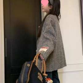 时尚小香风彩点粗花呢外套秋冬季新款女羊毛韩版西装外套