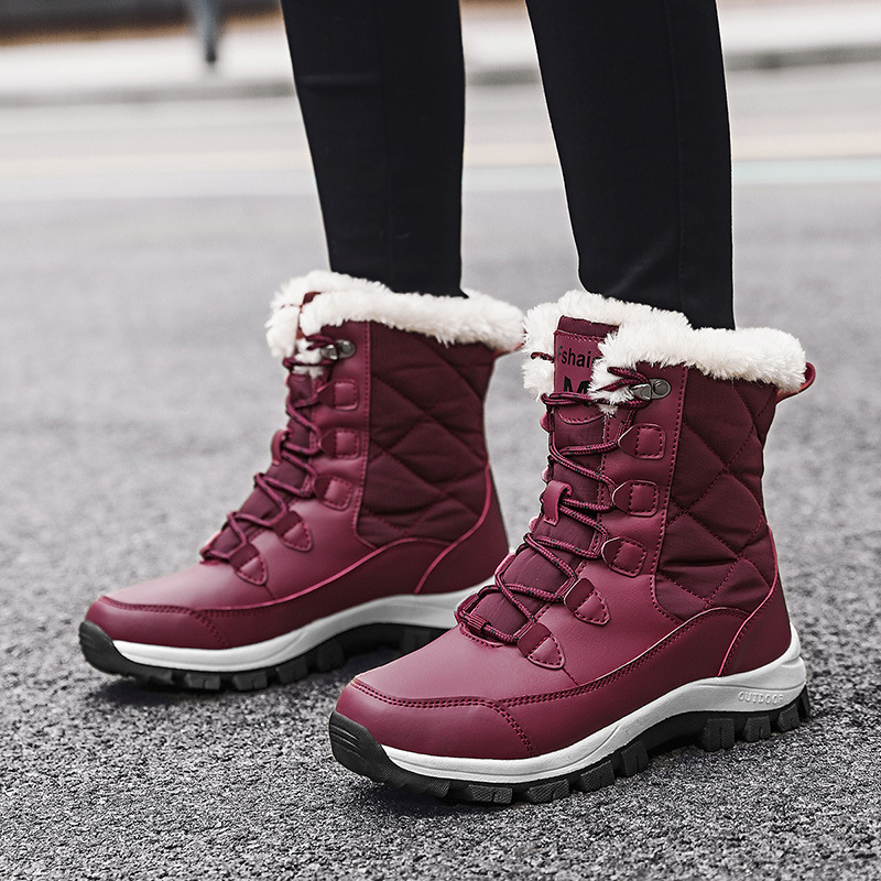 2025 nuevas botas de nieve de invierno transfronterizas para mujeres calientes y terciopelo grueso al noreste zapatos de algodón de esquí al aire libre tamaño grande