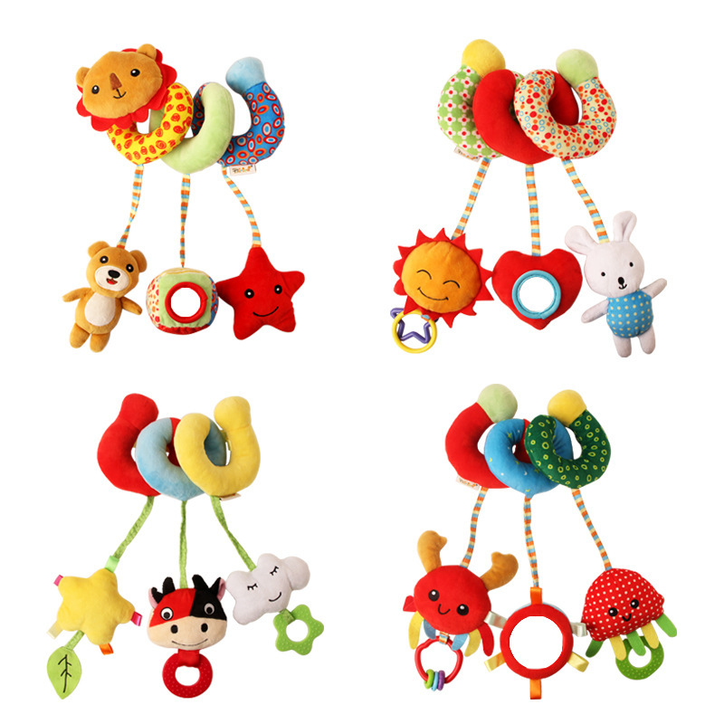Juguete de peluche multifuncional transfronterizo con temática animal para cuna de bebé, juguete relajante para recién nacidos, juguete colgante para cuna de coche.