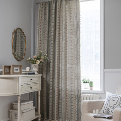 Emmanuelle Yun Patterned Charming Geometric Fringe Sheer Kitchen Curtain Full Window Half-Darkening Direct Factory Supply