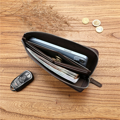 Men's retro Crazy Horse first-layer cowhide long wallet large-capacity genuine leather zipper wallet simple multi-card slot wallet