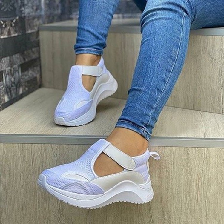 Explosion-style Large Size Casual Single Shoes Women Flat Thick Bottom Fly Woven Dad Sneakers