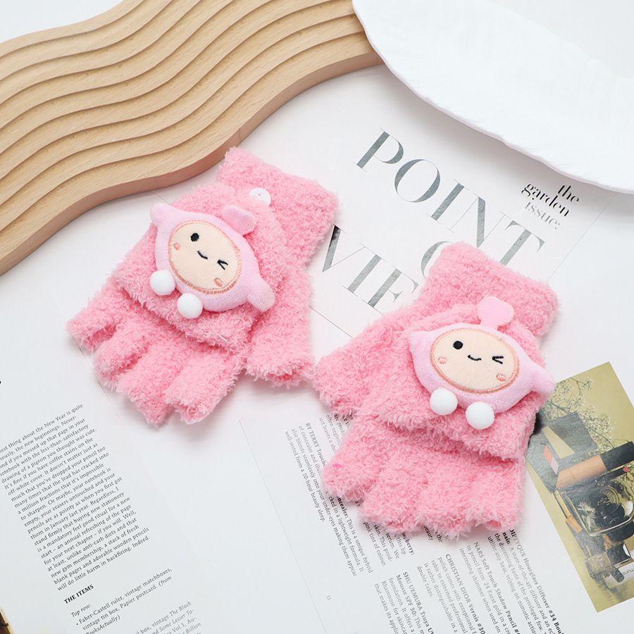 Guantes de invierno de medio dedo para niños niños niños niños niñas estudiantes lindos guantes de peluche de dibujos animados