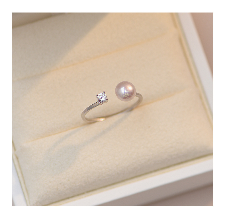 S  천연 담수 진주 플래시 다이아몬드 포 클로 링 여성 INS NICHE 라이트 럭셔리 하이 엔드 오픈 링