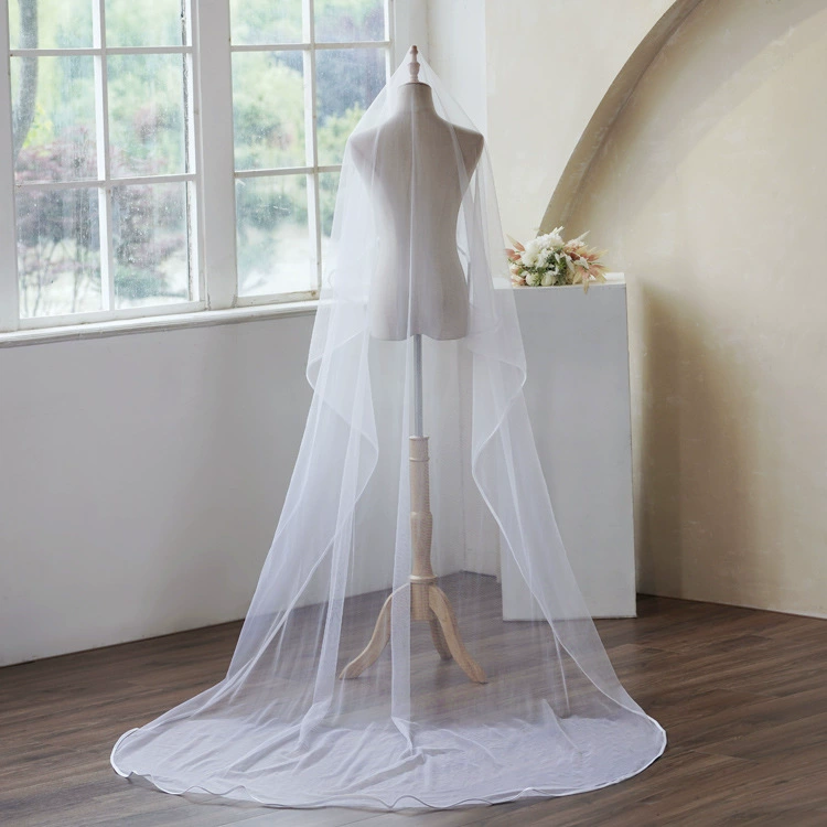 3-метровая Однослойная Фата с окантовкой, длинная шлейфовая французская ретро-свадьба, свадебное фото невесты, трансграничная Внешняя торговля Европы и США
