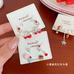 趣味面包冰淇淋水果甜品耳钉套装女银针甜美精致蝴蝶结学生耳饰