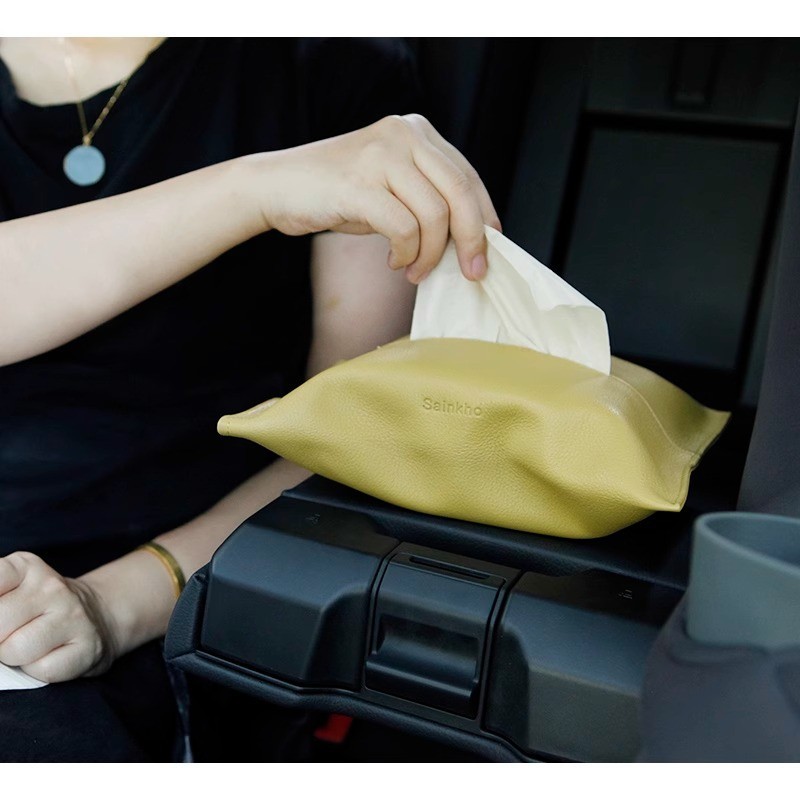 Leather Tissue Box Leather Tissue Storage Car Tissue Box Creative Seat Strap Car Hanging Tissue Paper