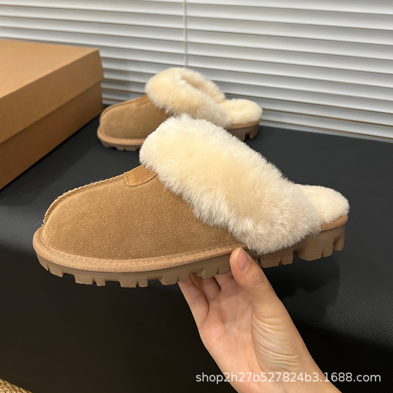 Henan Sangpo Sheepskin Integrated Star Slippers Genuine Leather Wool Closed-Toe Slippers for Women Outdoor Thick-Soled Anti-Slip Snow Boots