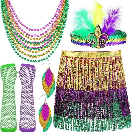 Cross-border mardi gras carnavales máscara collar galvanizado de plástico de color cadena de cuentas conjunto de calcetines suministros de fiesta