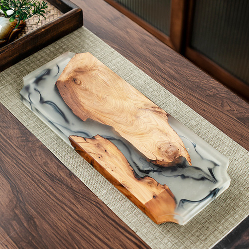 Creative Tea Ceremony Aroma Walnut Wood Solid Dry Pouring Plate Resin Small Tea Tray Simple Home Office Tea Table Gongfu Tea Set