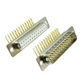 DR25公母插头焊板式弯针90度矩形连接器插件实芯镀金针25PIN接口