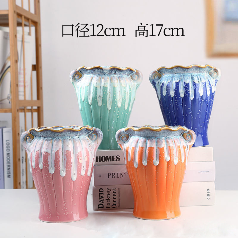 Colorful Flower Pot Kiln variable flow glaze flower glaze ceramic old pile stoneware simple green plant mage pot wholesale fleshy potted plant