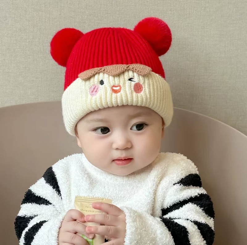 宝宝帽子秋冬季可爱毛球套头帽婴幼儿针织毛线加厚护耳男女超萌潮|undefined