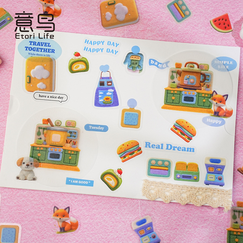 Bolsa de pegatinas de PET de pájaro italiano, serie de casa de fieltro, linda etiqueta de material de collage de decoración de bricolaje de cuentas de viento ins