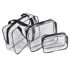 Waterproof makeup bag with logo printing, factory direct sale, transparent PVC three-piece set, multi-functional travel storage toiletry bag