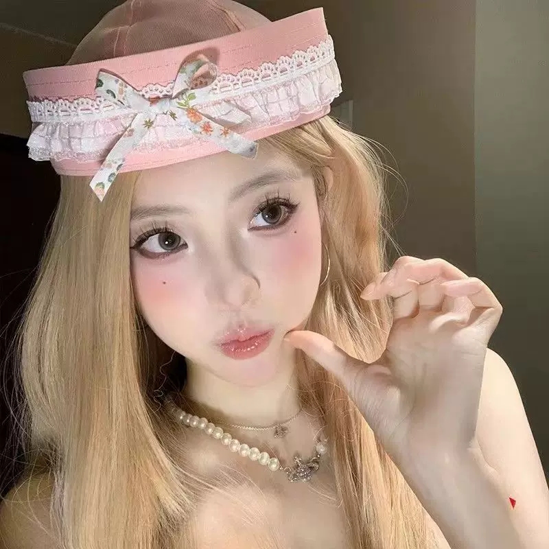 Japanese cute lace thin beret with bow, hat