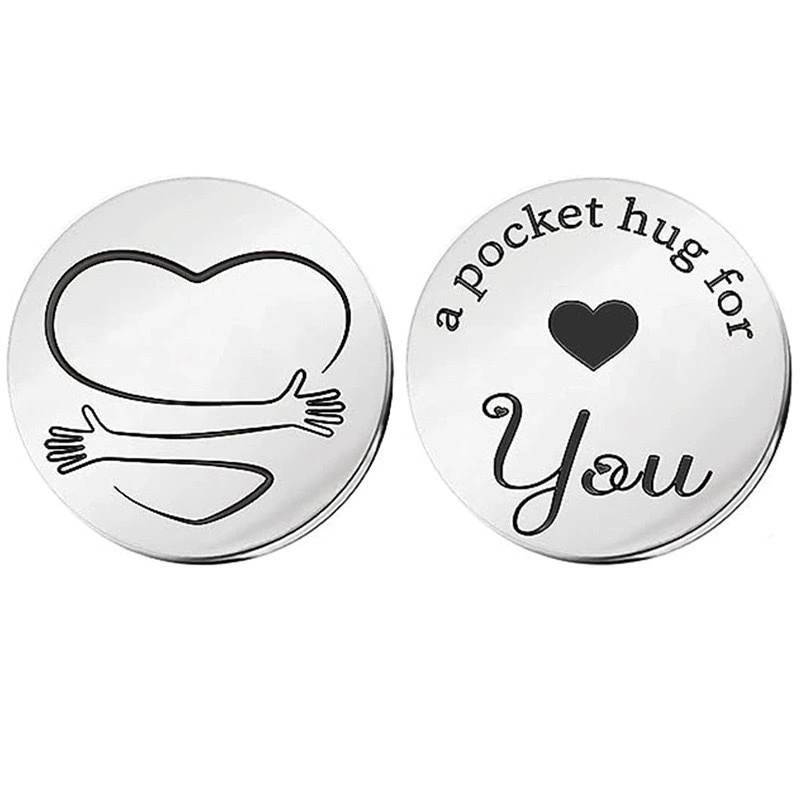 Cross-border best-selling gifts, hugs and blessings, pocket hug series stainless steel leather decision coins souvenirs