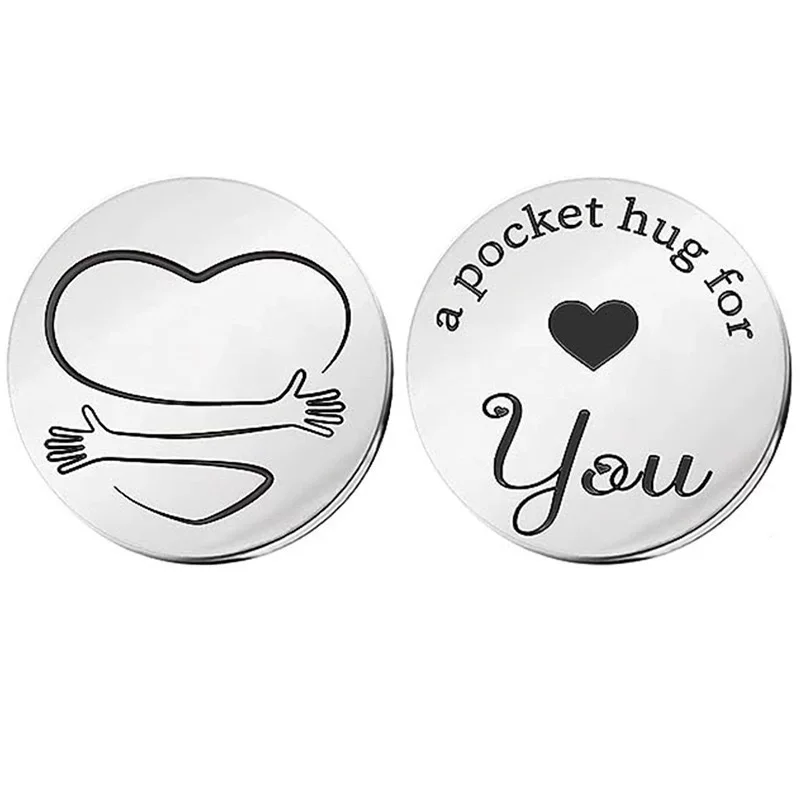 Cross-border best-selling gifts, hugs and blessings, pocket hug series stainless steel leather decision coins souvenirs