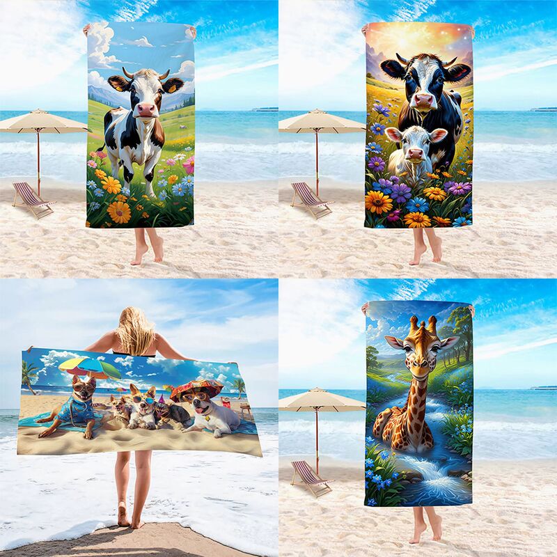 European and American Beach Towel Ins Style Dairy Cow Animal Digital Printed Bath Towel Microfiber Beach Towel Quick-Drying Absorbent