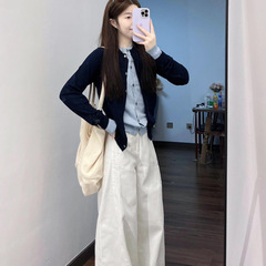 韩系撞色假两件针织开衫女早秋设计感毛衣外套秋时尚高级感上衣