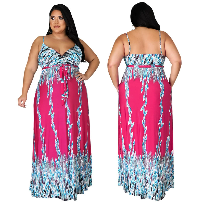 21862 Трансграничный производитель Amazon поставляет осень 2021, новое женское платье больших размеров с принтом на подтяжках