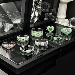 French-style niche design high-end fresh green enamel personalized open-mouth ring fashionable versatile women's ring