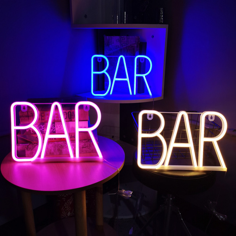 Cross Border LED Letters BAR Neon Wall Hanging Atmosphere Light Holiday Party Home Decoration Supplies Bar Decoration Light