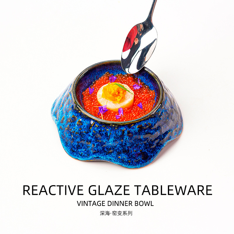 Personalized high-looking artistic style ceramic rice bowl vintage kiln Blue restaurant hotel dessert bowl salad bowl