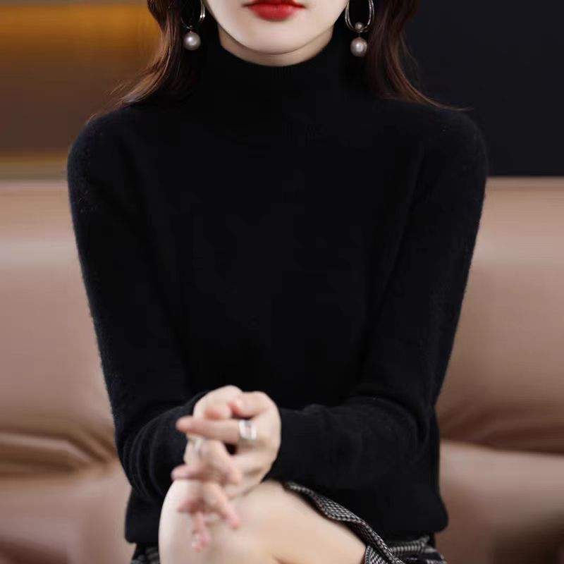 羊绒毛衣女高领打底衫25秋冬新款修身针织衫内搭纯色加厚宽松上衣|undefined