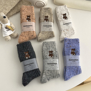 suxinaimin wool socks children autumn and winter mid-tube warm Japanese bear embroidered winter cashmere piled socks