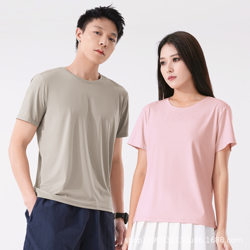 Summer Quick-Drying Ice Silk Short-Sleeved Men's and Women's Sports Quick-Drying Breathable T-Shirts Running Quick-Drying Elastic Couple Style Solid Color T-Shirts