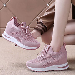 跨境厚底女鞋2023年春秋內增高鞋女透氣防滑休閒女鞋顯瘦網紅單鞋