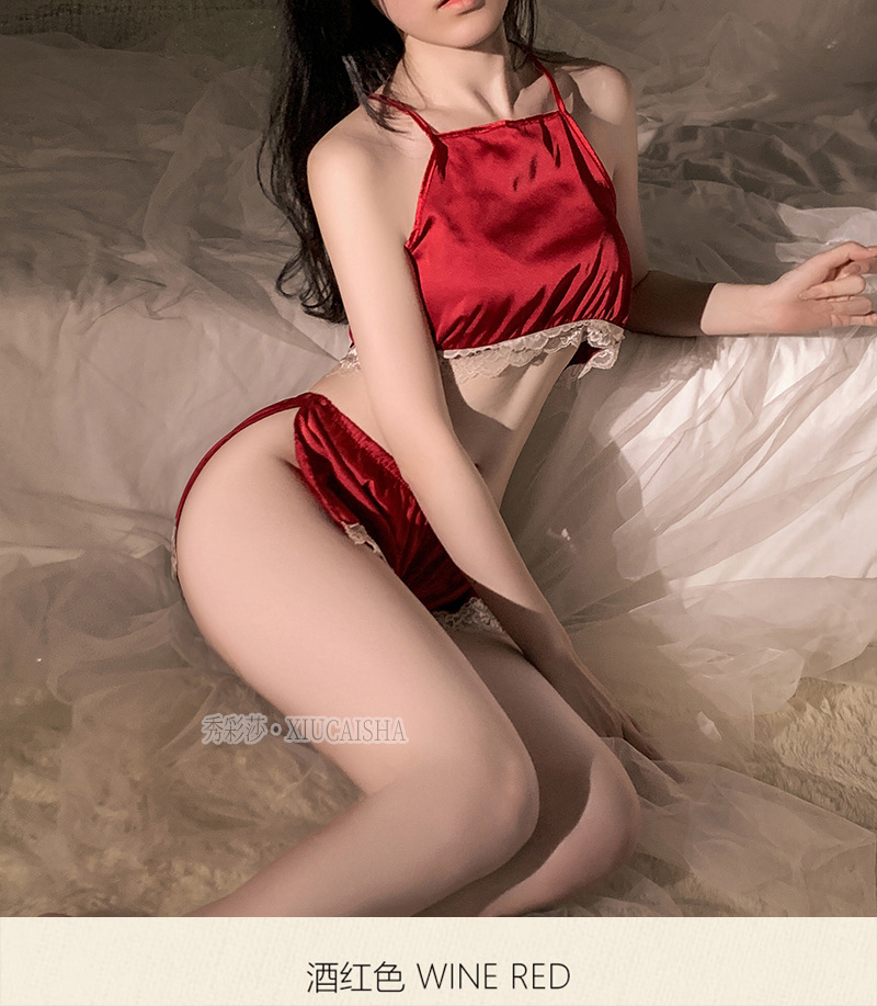Women’s Sexy Split Sling Lingerie Set with Shorts and White Stockings, Pink One Size — detail image 19
