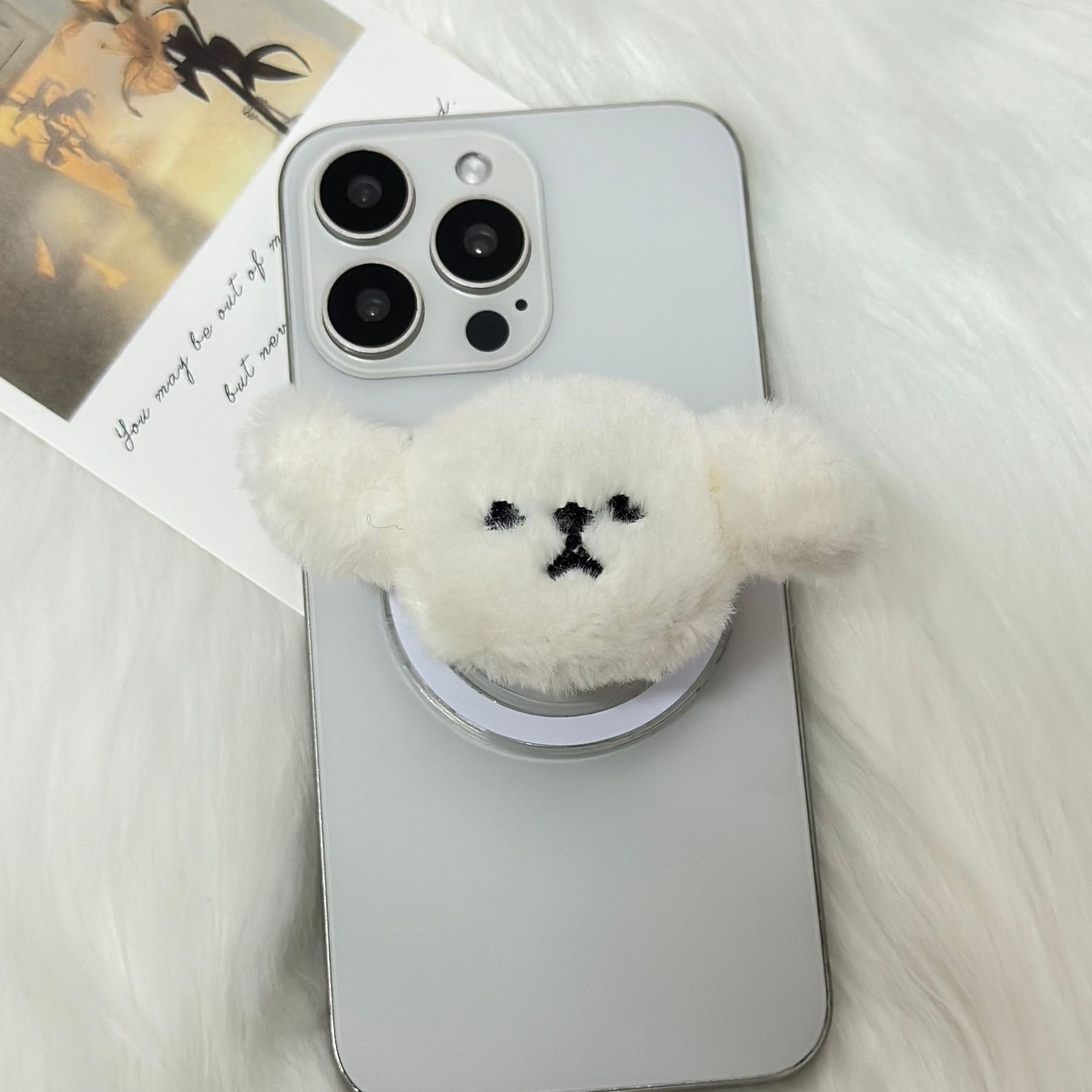 Plush Cute Puppy Phone Airbag Magnetic Stand Korean Ins Style Ring Retractable Lazy Desktop Watching Drama_voghion.com