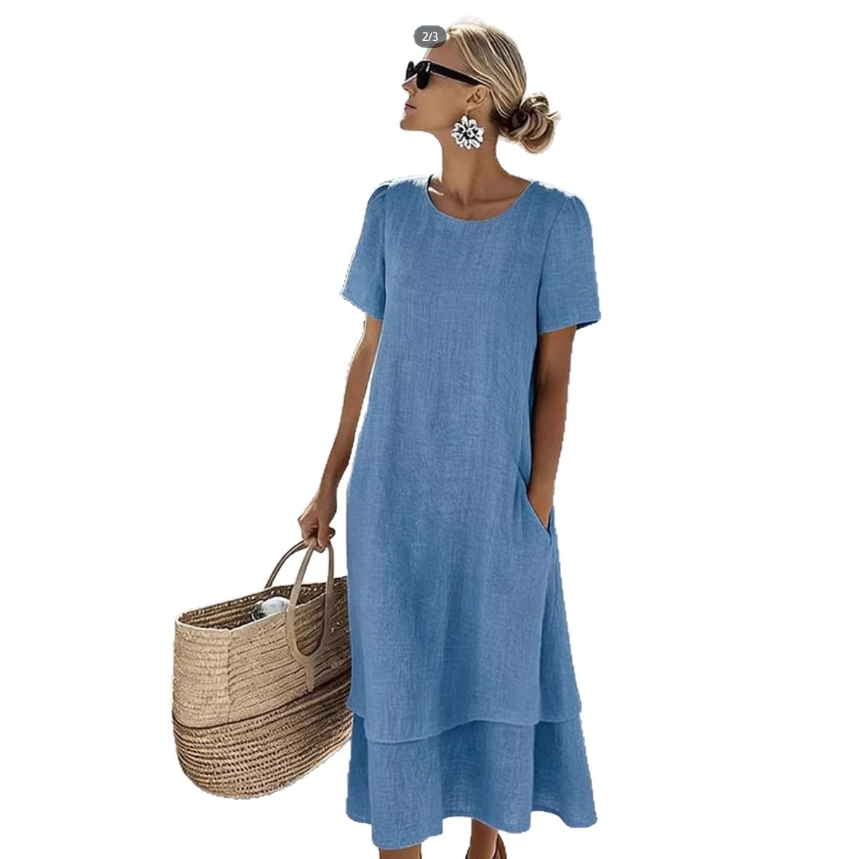 Women's Two-Layer Round Neck Short Sleeve Casual Dress For Spring Summer Vacation Daily Wear Versatile Round Neck & Short Sleeves_ecoleips.com