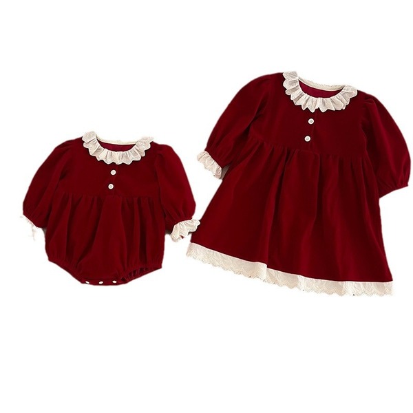 Autumn red dress girl's