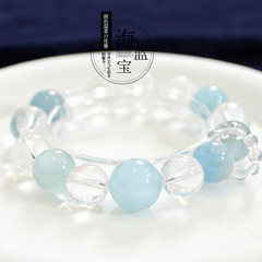 【ブルースタイム】高品天然海藍宝白水晶手串女性ファッションシングルリング白ブレスレット卸売り