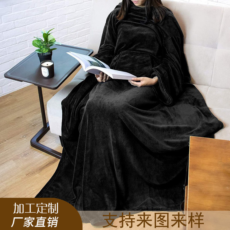 亚马逊电视毯子绒毛毛毯TV可穿多功能抗静电法兰绒懒人法兰袖跨境