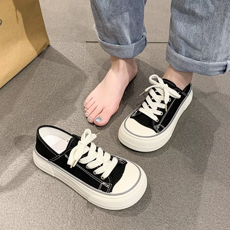 Женские парусиновые туфли с головкой манго на толстой подошве, очень популярные и универсальные, весна-осень 202, новые туфли для двух видов одежды с половиной чашки