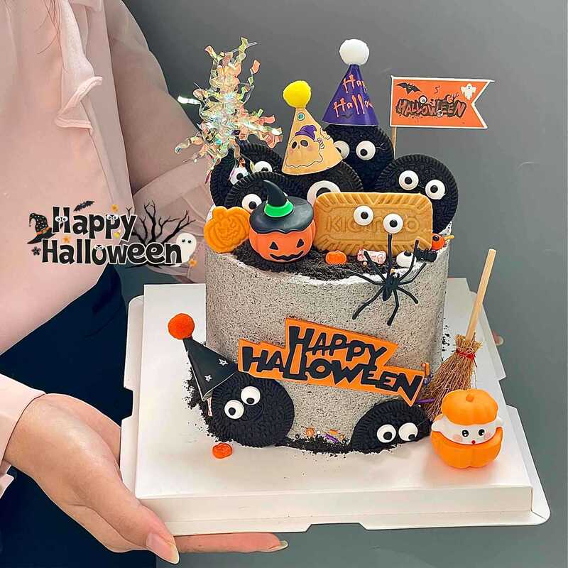 2025 Halloween Cake Decoration Pumpkin Ghost Ornaments Funny Eyes Candy Mini Fur Ball Hat Small Flag Plug-In 2025 Halloween Cake Decoration Pumpkin Ghost Ornaments Funny Eyes Candy Mini Fur Ball Hat Small Flag Plug-In